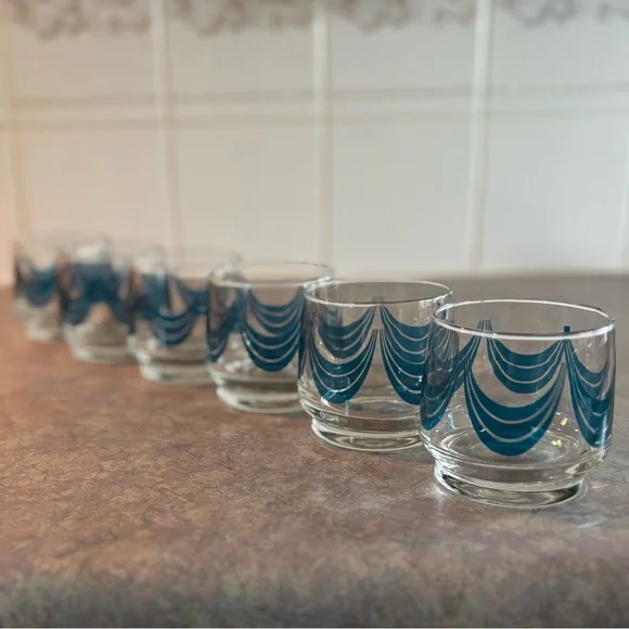 60/70's Lowball Glasses - 6 - Aqua Glassware - 60's Barcart Glasses - Barware - Picture 2 of 9